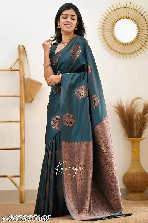 New Fancy Soft Banarasi Premium silk Sarees With Fancy Blouse Piece BY KRADDLE