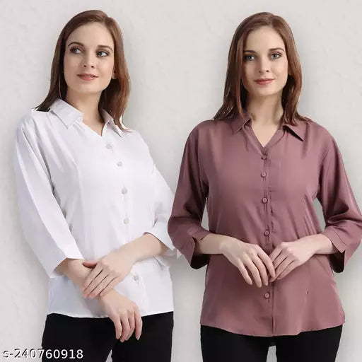 Trendy Women Regular Fit Solid Spread Collar Casual Shirt(Pack Of 2)