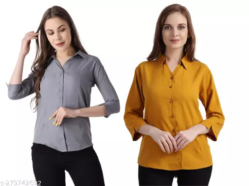 Women's Regular Fit Solid Spread Collar Casual Shirt (Pack of 2) combo