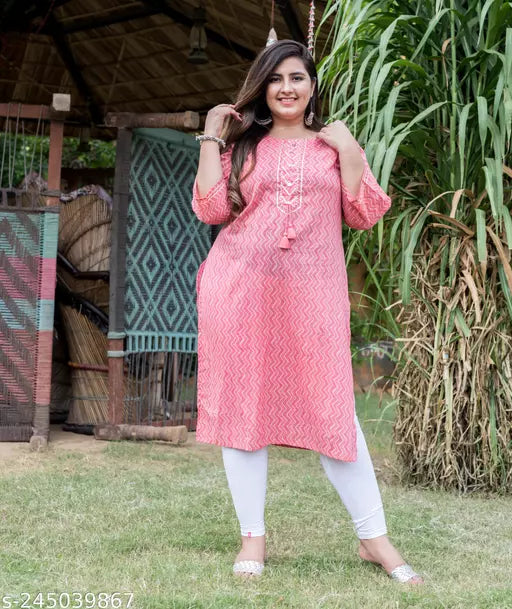 Women Plus Size Printed Pure Cotton Straight Kurta