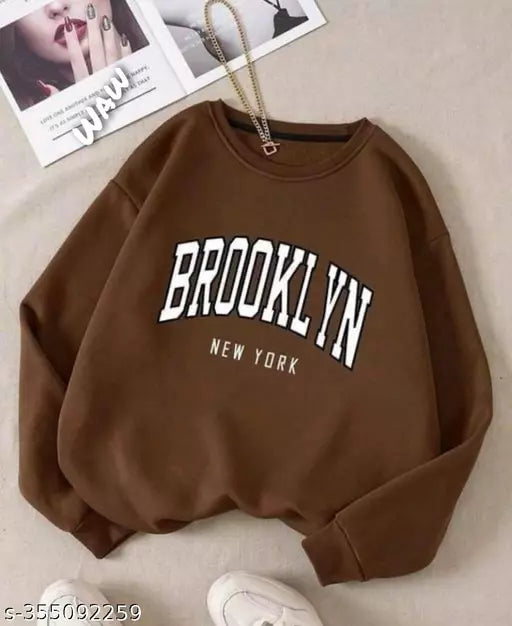 JKP COLLECTION  Unisex Brown  Brooklyn  Printed Fabric Fleece For Outdoor & Indoor Sweatshirt