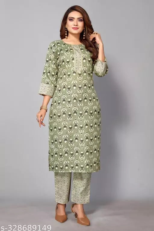 Women Cotton Fancy Stripped Kurti With Bottom