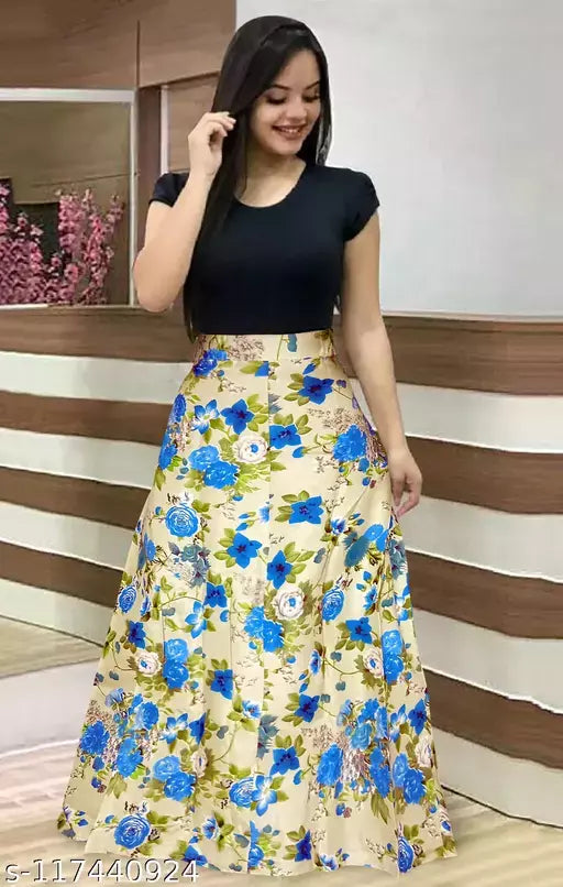 Dhunki Designer Floral Print Skirt