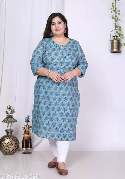 Women Plus Size Floral Print Pure Cotton Straight Kurta
