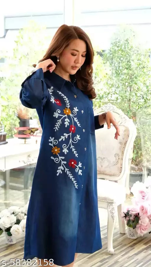 Women Denim Embroideried Dresses
