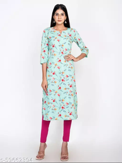 Swasti  Women Floral Print  Printed Poly Crepe Straight Kurta  (Green)