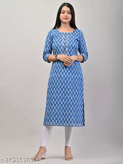 Swasti Women Printed Cotton Straight Kurta  (Blue)