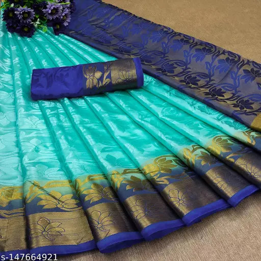 Balaton Silk Teal Jacquard Saree With Blouse
