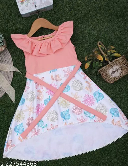 Toddler Girls Floral Print Ruffle Trim Belted Dress