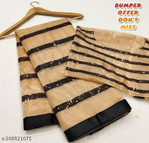 Stylish Sequence Work Net Saree With Fancy Blouse Pieces
