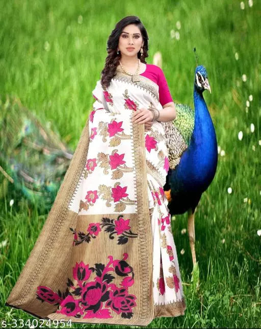 LIGHT WEIGHT BEAUTIFUL DESIGN COTTON BLEND -ART SILK MIX MATERIAL) SAREE WITH UNSTICHED BLOUSE