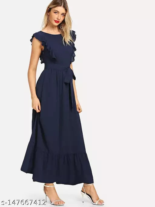 Vivient Navy Blue Plain Rayon Gown For Women