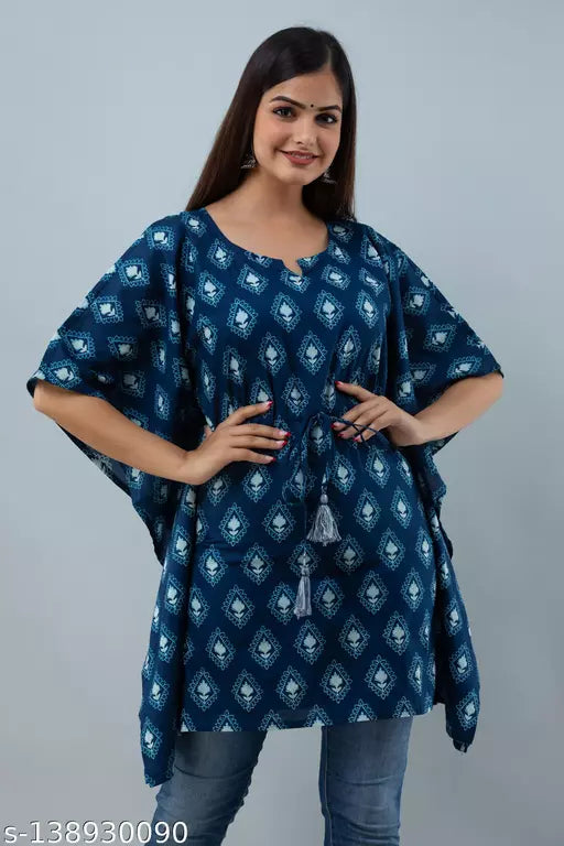 Shree Ganesh fashion Stylish Rayon Printed Teal bari buti  women Kaftan Top