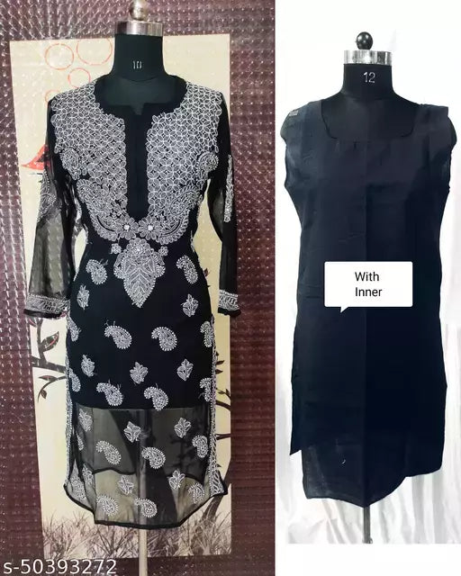 Handwork Embroidere Chikankari Chiffon Makkhi Jall kurti .