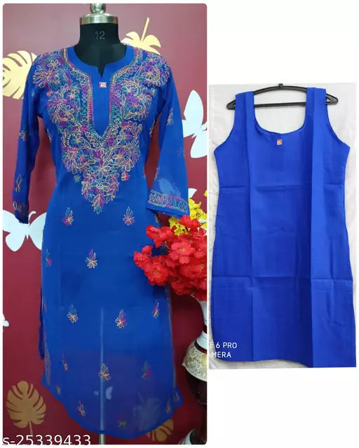 Handwork Embroidered Chikankari Chiffon Galabooti Long kurti with Camisole innr