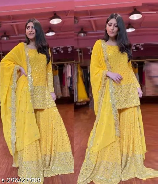 Aagyeyi Sensational Salwar Suits & Dress Materials New Fancy Garara Georgette 9mm Heavy sequence Work Wear Suit Like Party Wear Garara suit