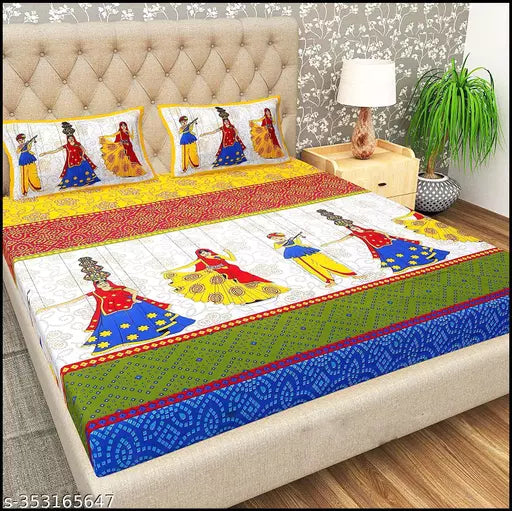 Pure Cotton Jaipuri Double Bedsheet With 2 Pillow Covers
