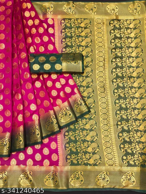 Morpich Fashion   Nylon Banarasi Silk Same Border Saree