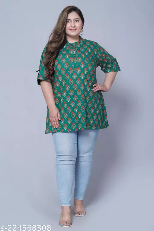 Swasti Plus Size Women Printed  Floral Print Pure Cotton Straight Short Kurti