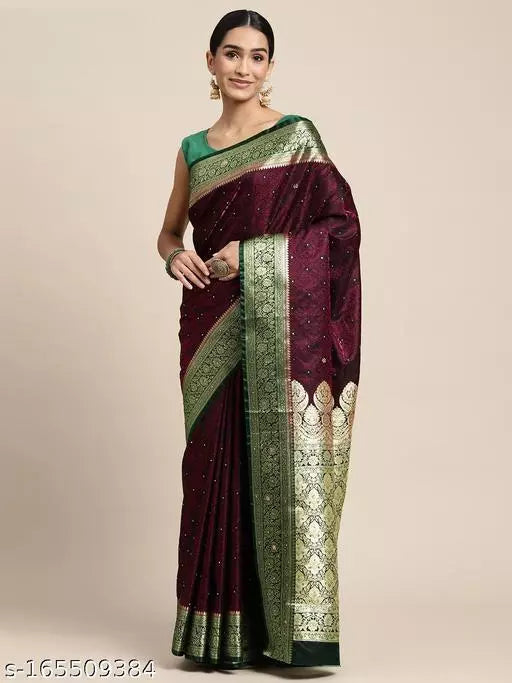 Banarasi Satin Silk Stone Work Saree With Heavy Pallu