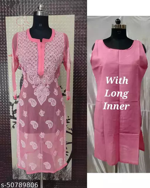 Handwork Embroidere Chikankari Chiffon Makkhi Jal kurti .