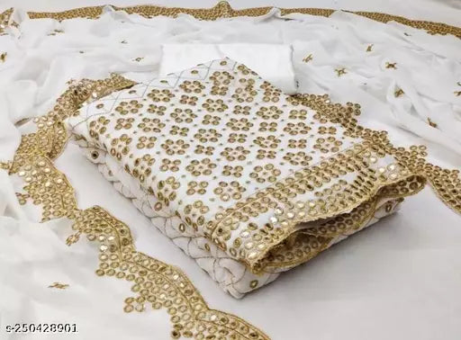 Aagyeyi Sensational Salwar Suits & Dress Materials Georgette 9mm Heavy sequence Work Wear Suit Like Party Wear Garara suit White  Colour