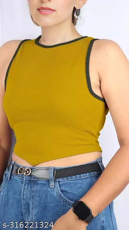 Women's Solid Cotton Rib Knit Crop Tank Top