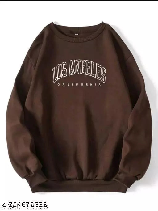 JKP COLLECTION  Unisex  Los Angeles  Full  sleeves Latest Printed Fabric Fleece For Outdoor & Indoor Sweatshirt Brown