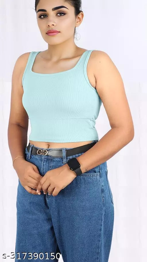 Women's Solid Cotton Rib Knit Crop Tank Top