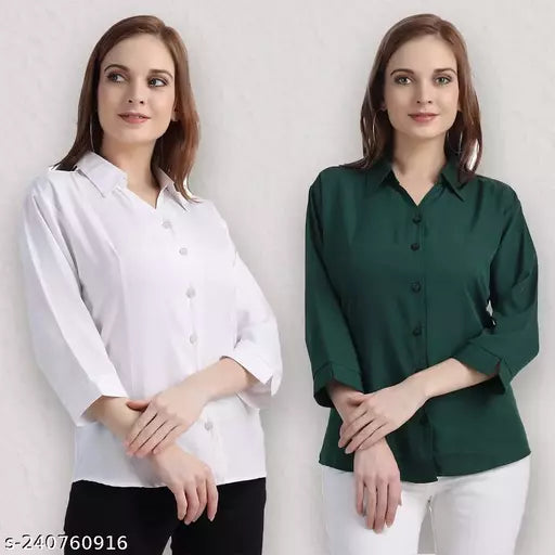 Trendy Women Regular Fit Solid Spread Collar Casual Shirt(Pack Of 2)