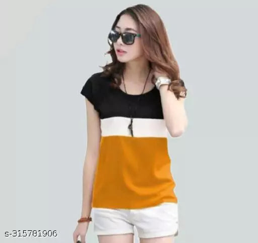 Women Color Block HALF Sleeve Designer Party wear T-shirts for women and Girls (Combo2)