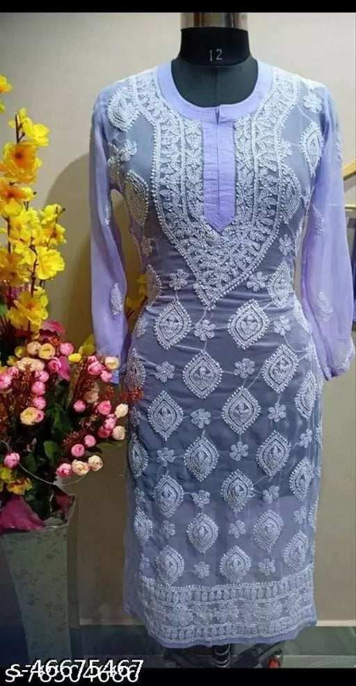 Chikankari Handwork Chiffon kurti.i