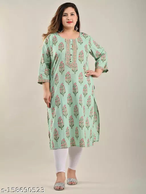 Swasti Women Printed Cotton Straight Kurta  (Green)