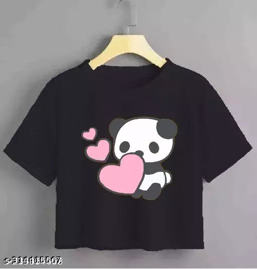 Trendy Feminine Printed Crop Tshirt Round Neck Top For Womens