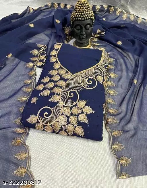 Womens Embroidered Fancy Georgette Classic Work Suits & Dress Materials