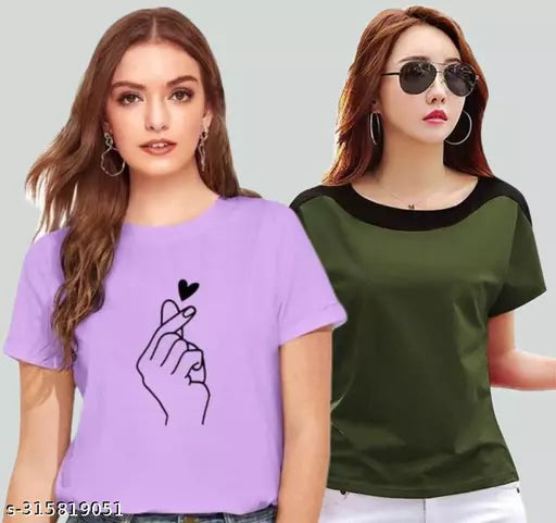 Women Color Block Printed Half Sleeve Designer Party wear Top for women and Girls (combo of 2)