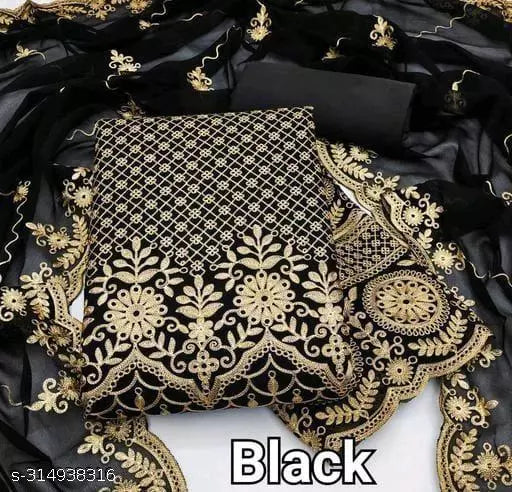 Women's Fancy work Unstiched Double Sequence Embroidered Work Plus Double Layer Multiwork Sequence Work Georgette Salwar Suit & Dress Materials Black Colours
