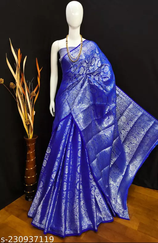 Morpich Fashion Royal Blue Banarasi Silk Silver Zari Saree