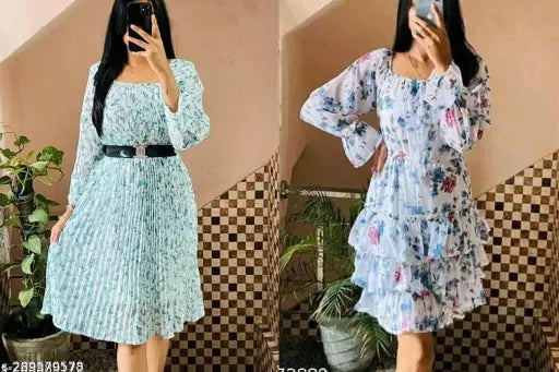 STYLISH GEARGETTE FABRIC MIDDI COMBO