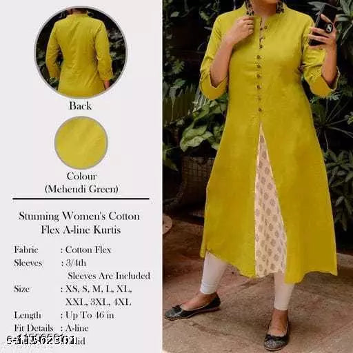 Women Cotton A-line Printed Yellow Kurti