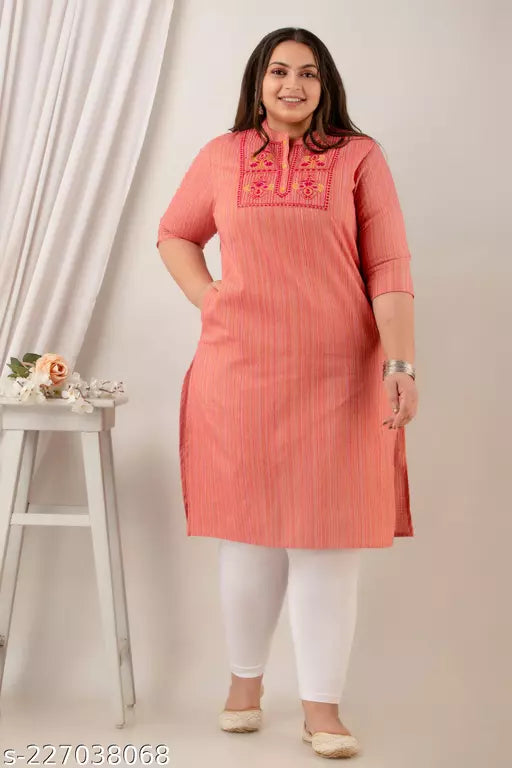 Neerupam Collection Pure Cotton Embroidered Red Kurti For women - Plus Size Embroidery Kurti 
