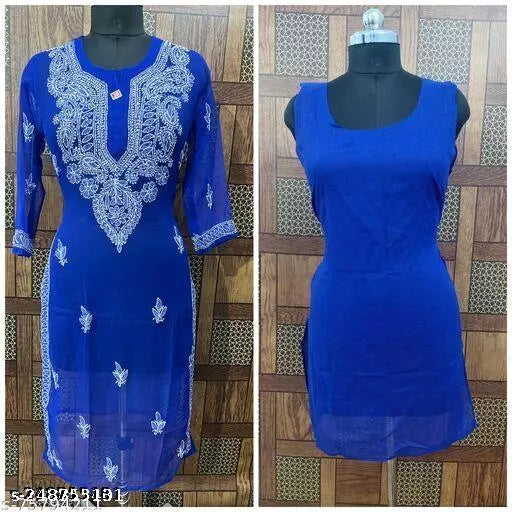 Handwork Embroidered Chikankari Chiffon SideCarry Long kurti.