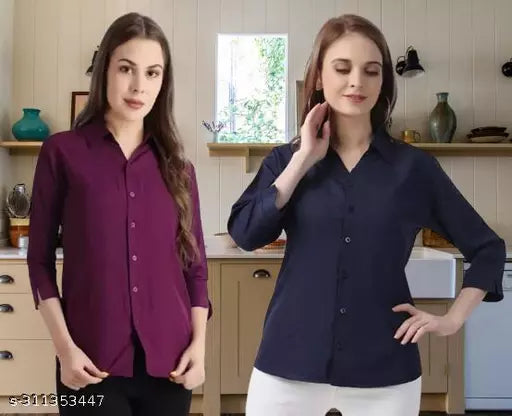 Stylish Solid Women Shirts Pack of 2