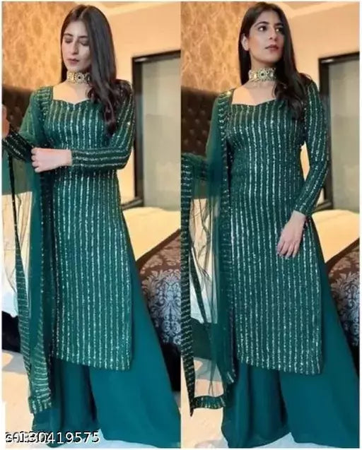 Women's Black Embellished  Georgette Semi Stitched Suits