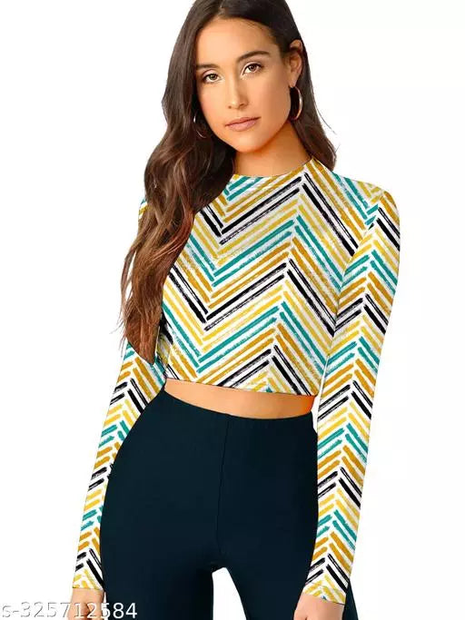 Western Printed Round Neck Crop Top