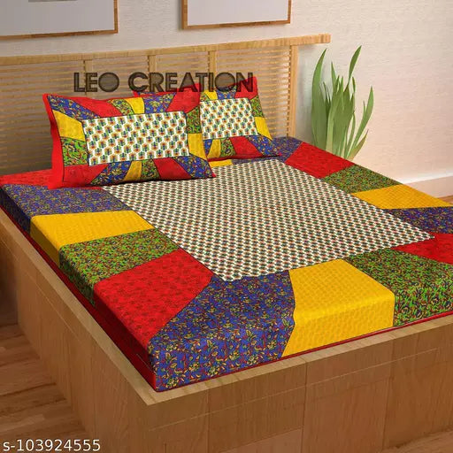 Double Pure Cotton Bedsheet With 2 Pillow Covers