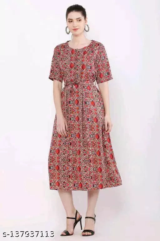BPT Printed Crepe Long Dress