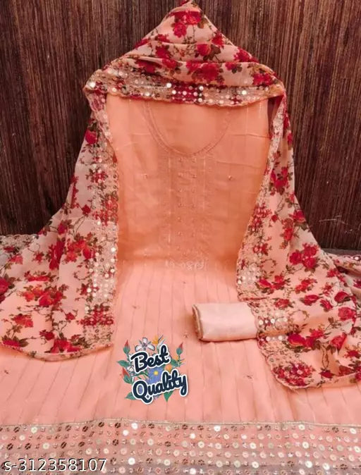 New Arrival Super Hit Design Suits Women's Peach Floral Embroidered Georgette Suits & Dress Materials