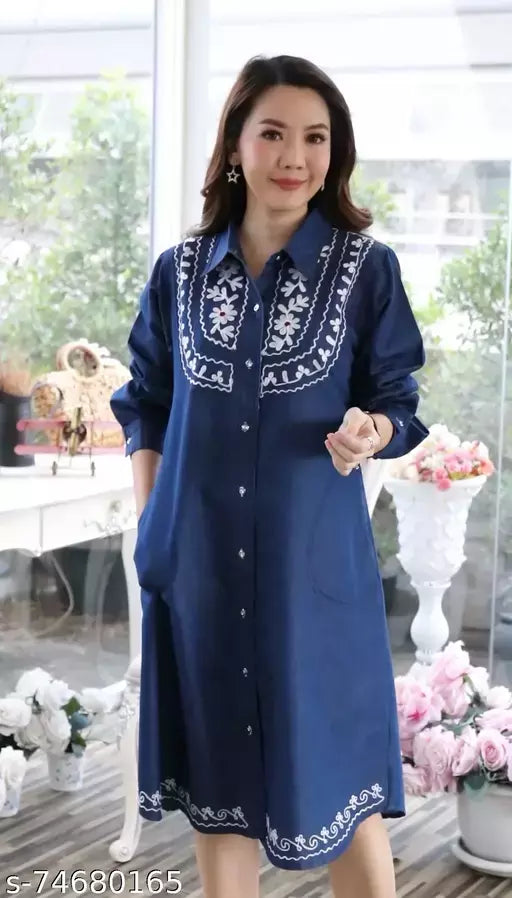 Pretty Latest Embroidered Women Denim Dresses