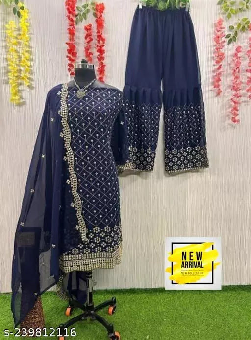Aagyeyi Sensational Salwar Suits & Dress Materials Georgette 9mm Heavy sequence Work Wear Suit Like Party Wear Garara suit